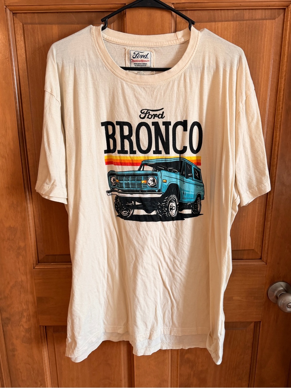 Ford Bronco Tee - Cream with Blue Truck Graphic
